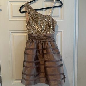 Hailey Logan Sequin Gold and Brown One-Shoulder Dress-so pretty!